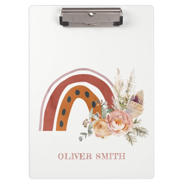 Niedlicher Rost Orange Boho Bläsernbogen Farbe Was Klemmbrett (Vorderseite)