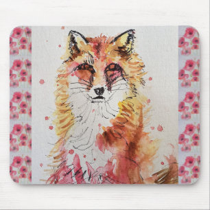 Niedlicher Roter Fox Aquarellmousse Mat Mohn Mousepad