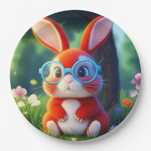 Niedlicher roter Hase sitzt unter einem Baum Pappteller