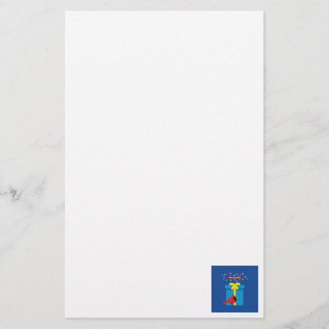 Niedlicher roter Kardinal mit blauem Geschenk Briefpapier (Vorderseite)
