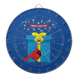 Niedlicher roter Kardinal mit blauem Geschenk Dartscheibe
