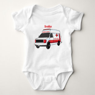 Niedlicher roter Krankenwagen Cartoon Baby Strampler