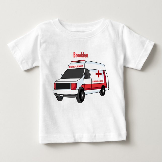 Niedlicher roter Krankenwagen Cartoon Baby T-shirt (Vorderseite)