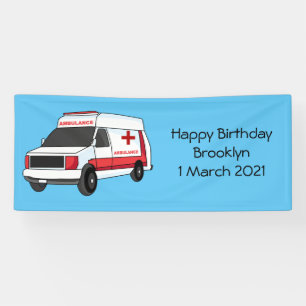 Niedlicher roter Krankenwagen Cartoon Banner