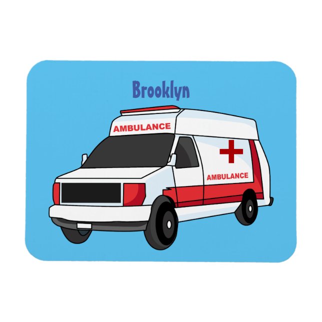 Niedlicher roter Krankenwagen Cartoon Magnet (Horizontal)