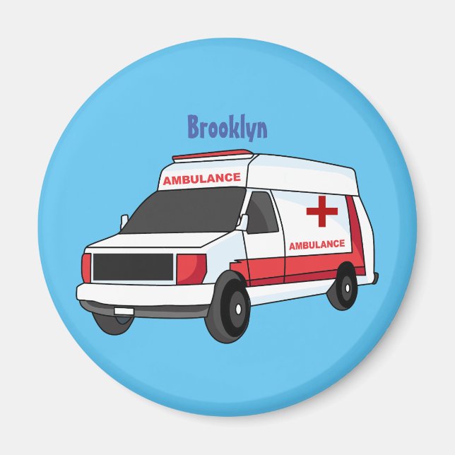 Niedlicher roter Krankenwagen Cartoon Magnet (Vorne)