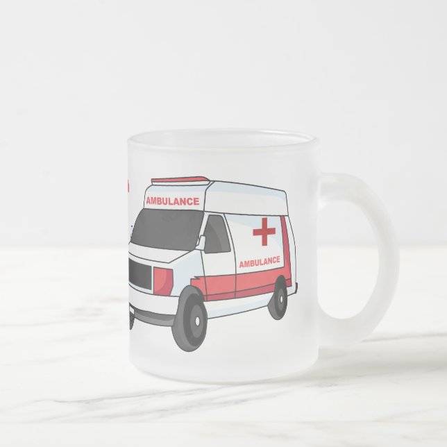 Niedlicher roter Krankenwagen Cartoon Mattglastasse (Rechts)