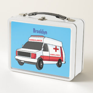 Niedlicher roter Krankenwagen Cartoon Metall Brotdose