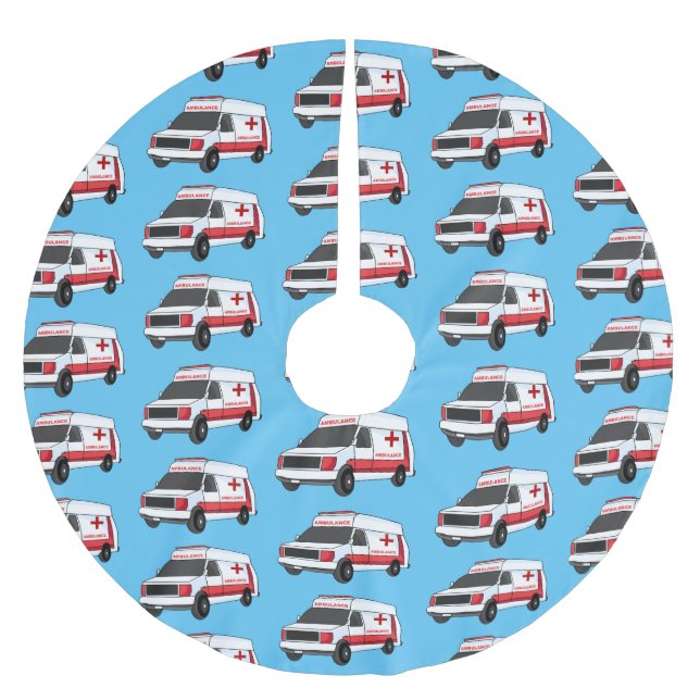 Niedlicher roter Krankenwagen Cartoon Polyester Weihnachtsbaumdecke (Vorderseite)