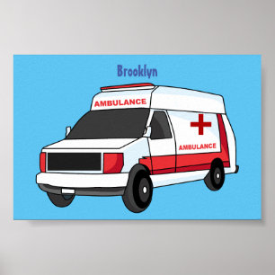 Niedlicher roter Krankenwagen Cartoon Poster