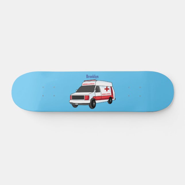 Niedlicher roter Krankenwagen Cartoon Skateboard (Horizontal)