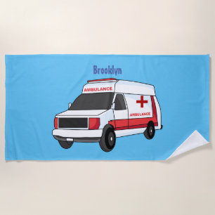 Niedlicher roter Krankenwagen Cartoon Strandtuch