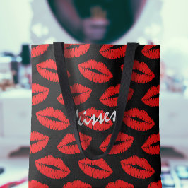 Niedlicher Roter Lipstick Kiss Lips Muster Schwarz