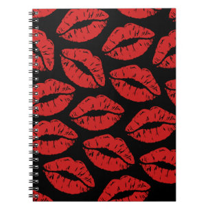 Niedlicher Roter Lipstick Kisses Kiss Lips Muster Notizblock