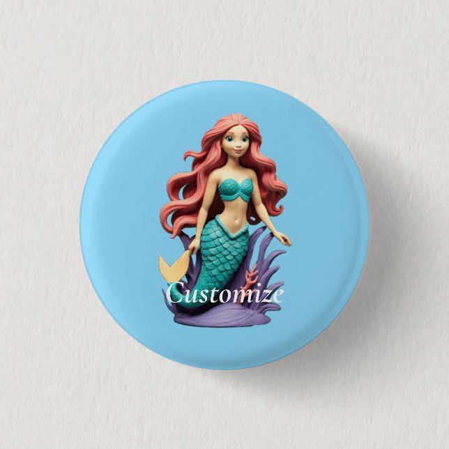 Niedlicher roter Meerjungfrau Thunder_Cove Button (Vorderseite)
