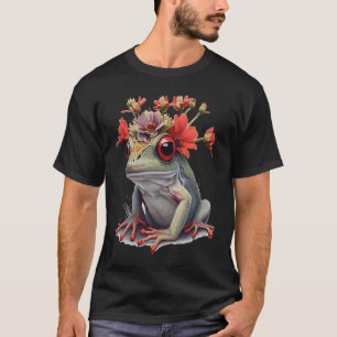Niedlicher Roter Mit Augen Baumfrosch Blume Krone T-Shirt
