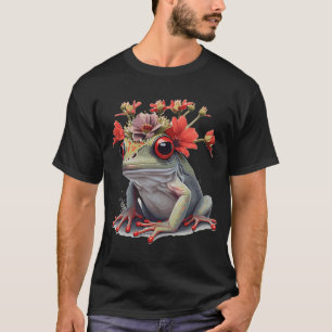 Niedlicher Roter Mit Augen Baumfrosch Blume Krone  T-Shirt
