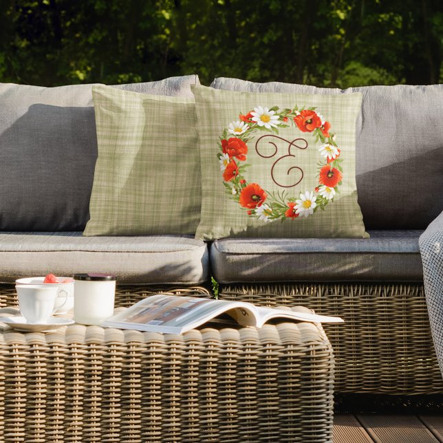 Niedlicher Roter Mohn Weiße Gelbe Daisy Blume Krän Kissen (Von Creator hochgeladen)