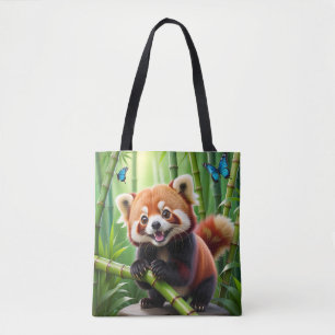 Niedlicher Roter Panda im Kawaii-Stil im Bambuswal