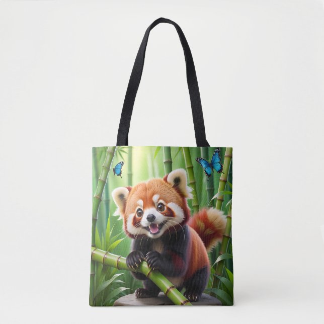 Niedlicher Roter Panda im Kawaii-Stil im Bambuswal (Vorderseite)