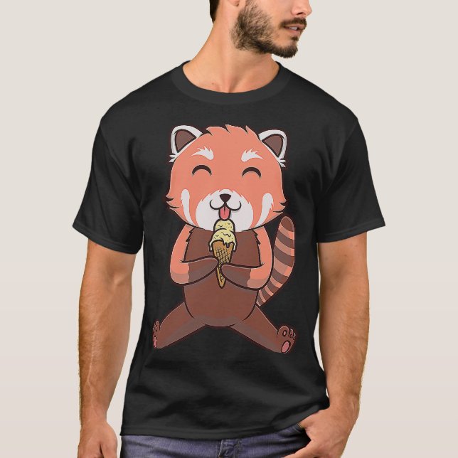 Niedlicher Roter Panda Katzenbär Eiscreme T-Shirt (Vorderseite)