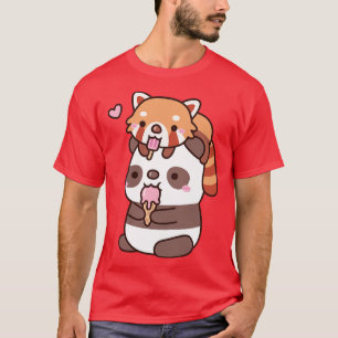 Niedlicher Roter Panda und Panda, der Eiscreme für T-Shirt