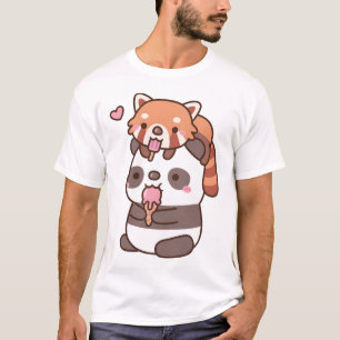 Niedlicher roter Panda und Panda, die Eiscreme für T-Shirt