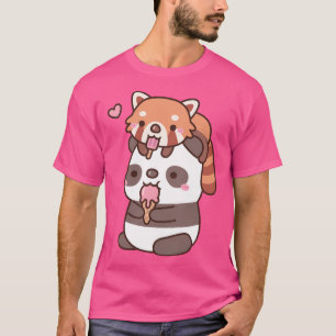 Niedlicher roter Panda und Panda, die Eiscreme für T-Shirt