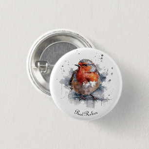 Niedlicher Roter Robin in Aquarellfarben anpassbar Button