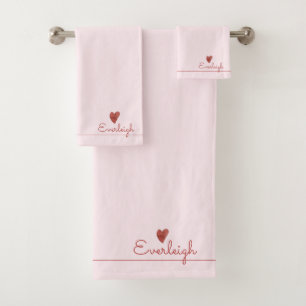 Niedlicher Roter Skriptname Herz-Rosa-Handtuch Badhandtuch Set