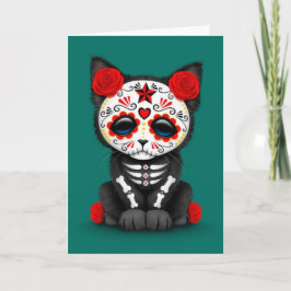Niedlicher Roter Tag der Toten Katze, aquamarin bl Karte