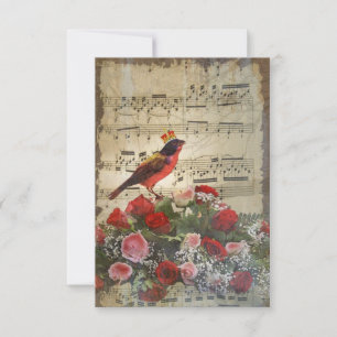 Niedlicher Roter Vogel und Vintages Musikblatt