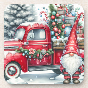 Niedlicher Roter Weihnachtsgnom/Vintager LKW Getränkeuntersetzer