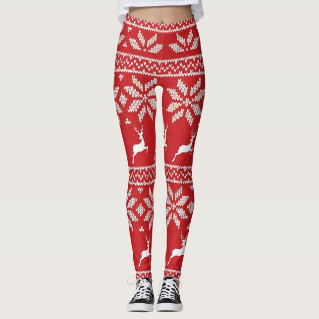 Niedlicher Roter Weißschneeflocken Leggings (Vorderseite)