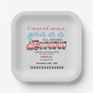 Niedlicher Roter Zug mit Wasserfarbe in jedem Alte Pappteller