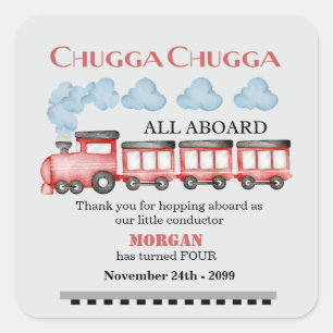 Niedlicher Roter Zug mit Wasserfarbe in jedem Alte Quadratischer Aufkleber