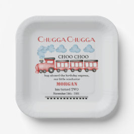 Niedlicher Roter Zug Wasserfarbe 2. Geburtstag Pappteller