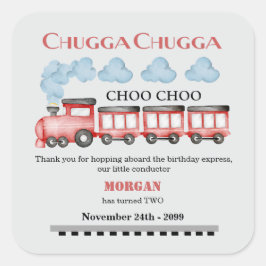 Niedlicher Roter Zug Wasserfarbe 2. Geburtstag Quadratischer Aufkleber