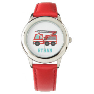 Niedlicher rotes Feuer-LKW für Jungen, Name Armbanduhr