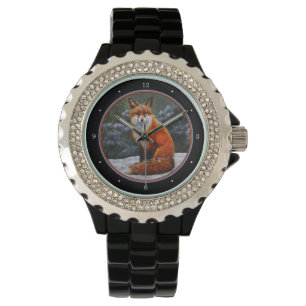 Niedlicher Rotfuchs im Winterschnee Armbanduhr