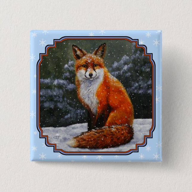 Niedlicher Rotfuchs im Winterschnee Button (Vorderseite)