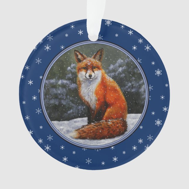 Niedlicher Rotfuchs im Winterschnee Ornament (Vorderseite)