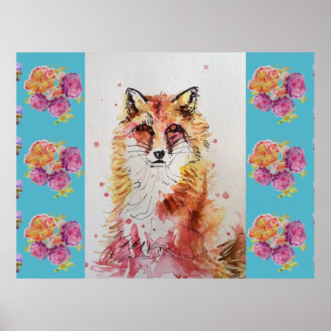 Niedlicher Rotfuchs Rose Rose Poster (Vorne)