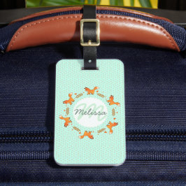 Niedlicher Rotfuchs- und Herzkranz mit Monogramm Gepäckanhänger