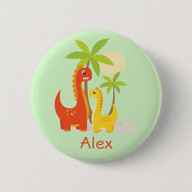 Niedlicher Rotgelber Dinosaurier Personalisierter  Button (Vorderseite)
