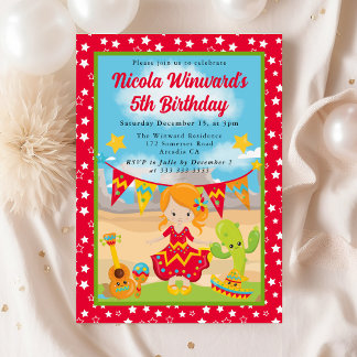 Niedlicher RothaarGirl Fiesta Kindergeburtstag Einladung