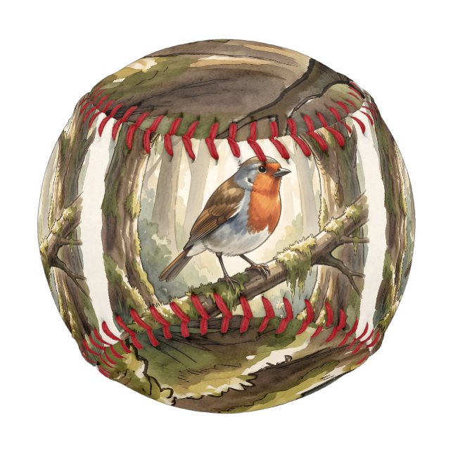 Niedlicher Rotkehlchenvogel im alten Wald Baseball (Vorderseite)
