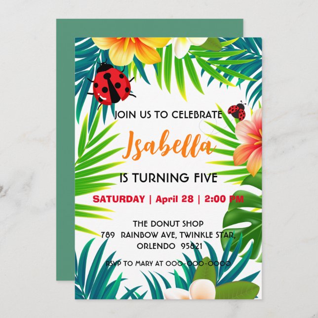 Niedlicher Rotpolka dot Ladybug Sommerdschungel Ge Einladung (Vorne/Hinten)