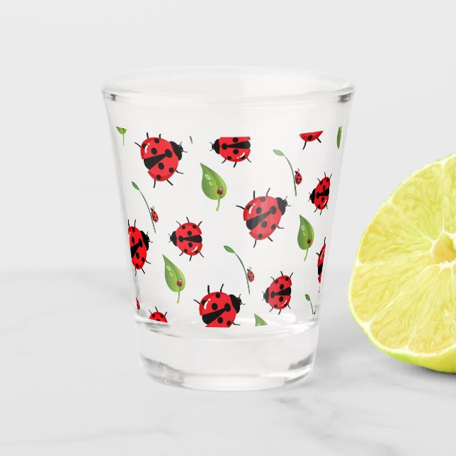 Niedlicher Rotpolka Punkt Ladybug Blume Girl Schnapsglas (Vorderseite)