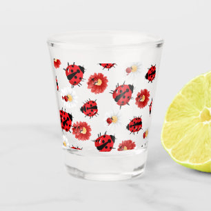 Niedlicher Rotpolka Punkt Ladybug Blume Girl Schnapsglas